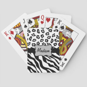 Schwarz-weißes Zebra Leopard-Monogramm Spielkarten