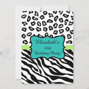 Schwarz-weißes Zebra Leopard Skin 40. Geburtstag P Einladung
