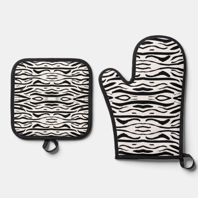 Schwarz-weißes Zebra- oder Tigermuster Ofenhandschuh & Topflappen-Set (Vorderseite)