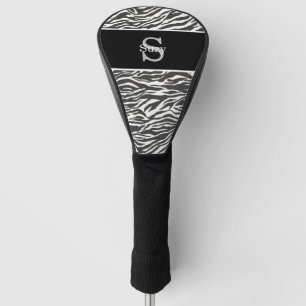 Schwarz-weißes Zebra-Tiermuster Anfangsmonogramm Golf Headcover