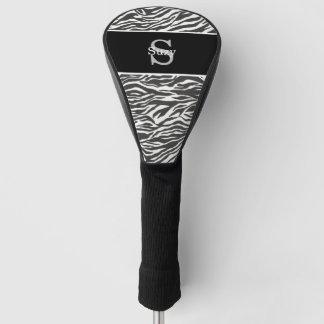 Schwarz-weißes Zebra-Tiermuster Anfangsmonogramm Golf Headcover