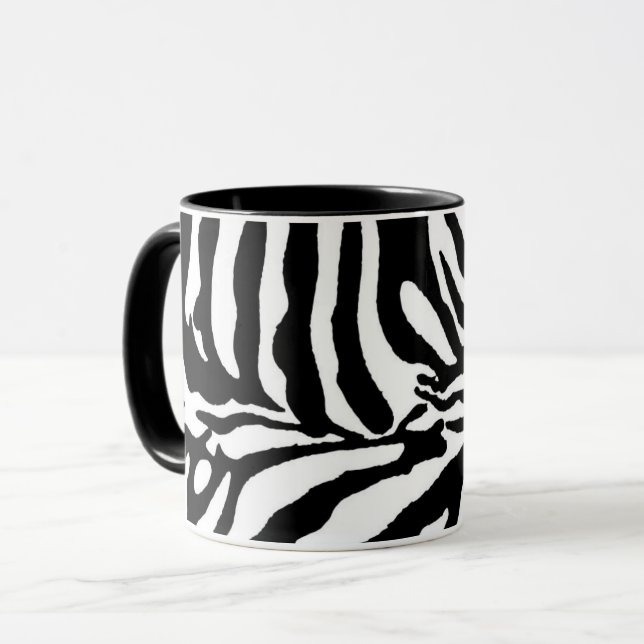 Schwarz-weißes Zebramuster Wildsafari Tasse (Vorderseite Links)