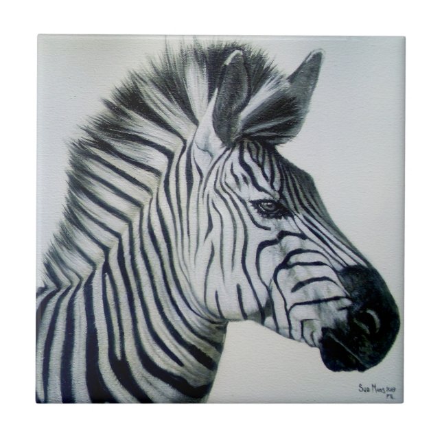 Schwarz-weißes Zebrapotrait Fliese (Vorderseite)