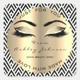 Schwarz-weißes Zickzack Gold mit Liebe Quadratischer Aufkleber