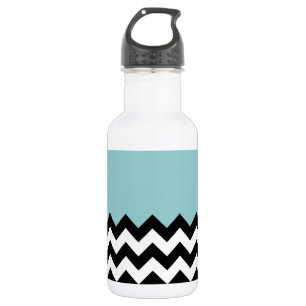 Schwarz-weißes Zickzack-Muster, Chevron, Blau Edelstahlflasche