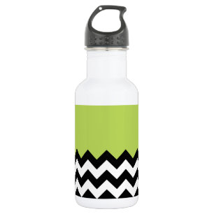 Schwarz-weißes Zickzack-Muster, Chevron, Grün Edelstahlflasche