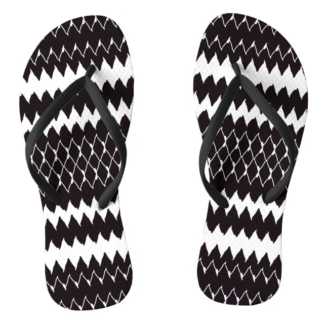 Schwarz-weißes Zickzack Muster Flip Flops (Fußbett)