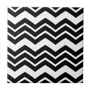 Schwarz-weißes Zigzag Zickzack Muster Fliese