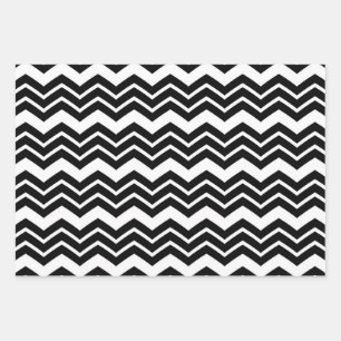 Schwarz-weißes Zigzag Zickzack Muster Geschenkpapier Set