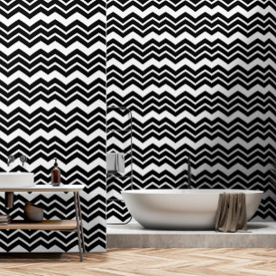 Schwarz-weißes Zigzag Zickzack Muster Tapete