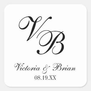 Schwarz White Custom Wedding Monogram Fevor Tag Quadratischer Aufkleber