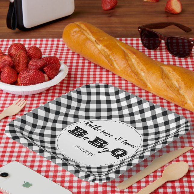 Schwarz | White Karos Baby Q GRILLEN Dusche Pappteller (Picknick)