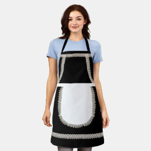 Schwarz White Lace French Maid Costume Schürze