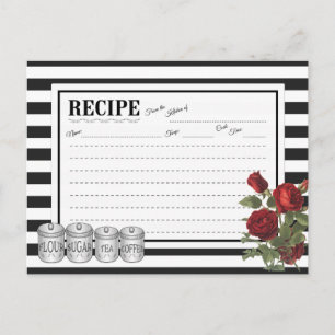 Schwarz   White Modern Stripes Floral Rezept Card Postkarte