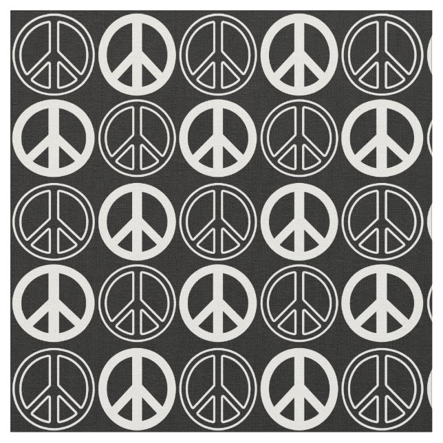Schwarz| White Peace Sign and Konturen Pattern Stoff (Nahaufnahme)