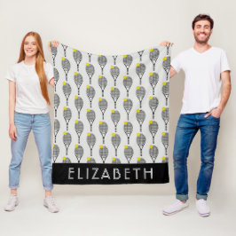 Schwarz| White Tennis Personalisiert Name oder Mon Fleecedecke