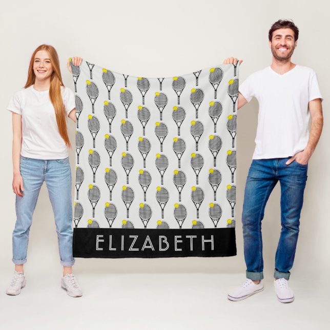 Schwarz| White Tennis Personalisiert Name oder Mon Fleecedecke (Beispiel)