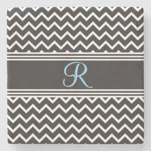 Schwarz White Zickzack Gothic Zigzag Monogram Steinuntersetzer