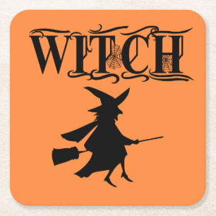 Schwarz-Wicked-Flying-Hexe Halloween Rechteckiger Pappuntersetzer