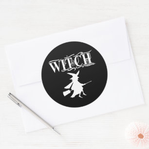 Schwarz-Wicked-Flying-Hexe Halloween Runder Aufkleber