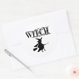 Schwarz-Wicked-Flying-Hexe Halloween Runder Aufkleber