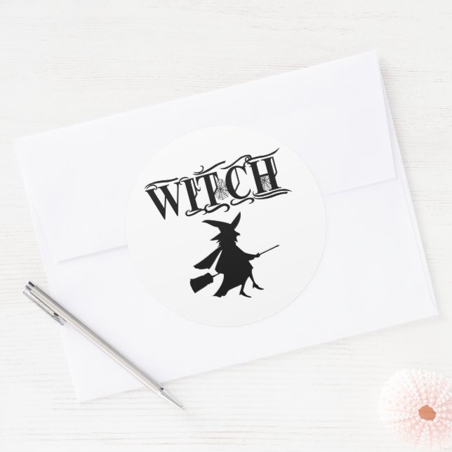 Schwarz-Wicked-Flying-Hexe Halloween Runder Aufkleber (Umschlag)
