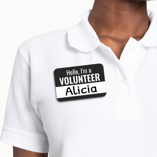 Schwarz wiederverwendbare Freiwillige Team Member  Namensschild (Black and White Reusable Volunteer Team Member Dry Erase Name Tag)