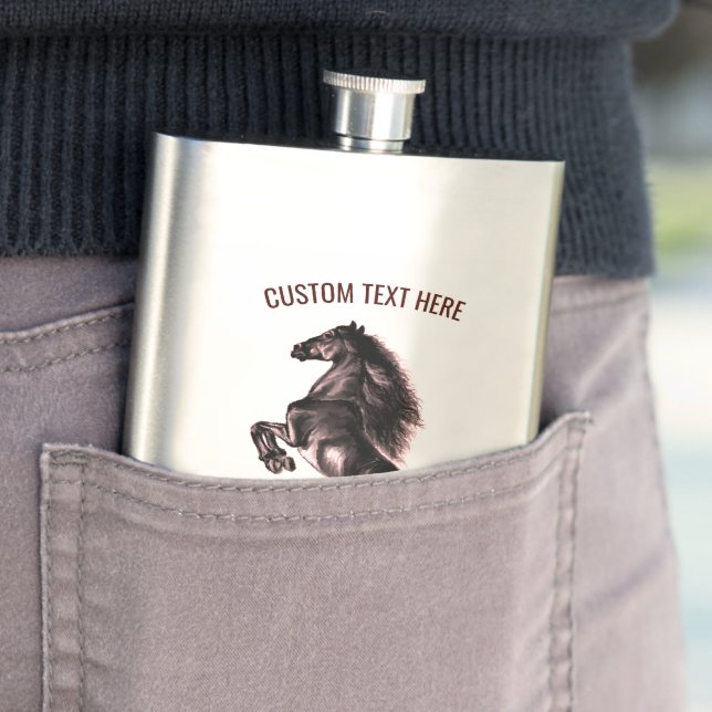 Schwarz-Wild-Pferde-Flasche mit benutzerdefinierte Flachmann (Beispiel)