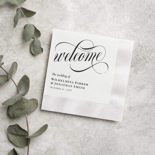 Schwarz-Wirbel-Script-Hochzeit Serviette (Von Creator hochgeladen)