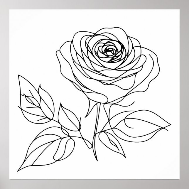 Schwarz zeichnend minimalistische Rose-One-Line-Ku Poster (Vorne)