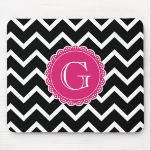 Schwarz-Zickzack-Hot-Pink-Monogramm Mousepad