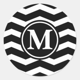 Schwarz-Zickzack-Monogramm Runder Aufkleber