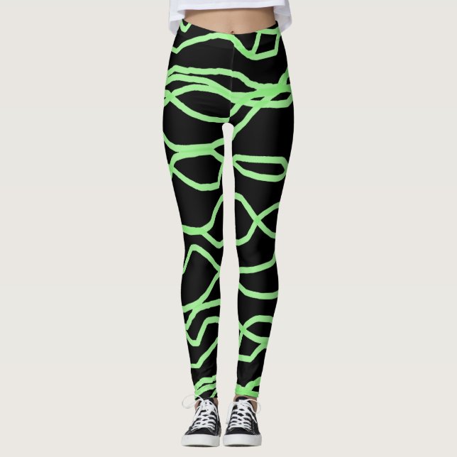 Schwarz-Zitronen-Grün, scharf Abstrakte Leggings (Vorderseite)
