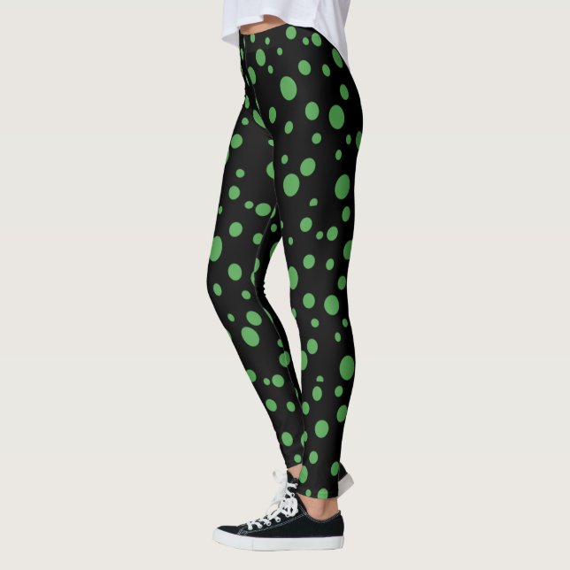 Schwarz-Zitronengrün-Polka gepunktete Leggings (Links)
