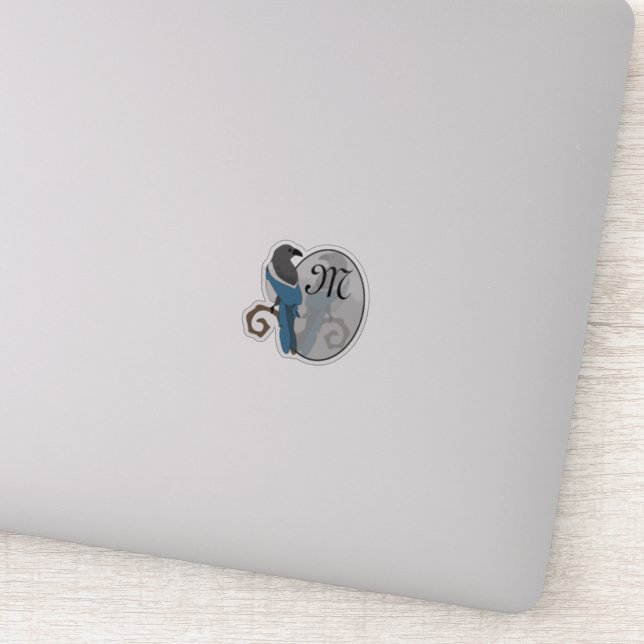Schwarz-Zwergmagpie-Monogramm-Kontur Aufkleber (Detail)