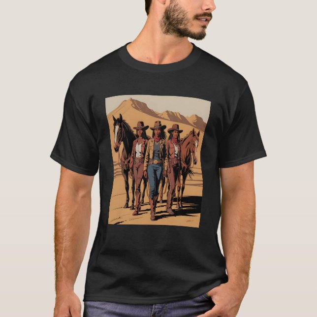 Schwarzafrikanischer Cowgirl-Western Rodeo T-Shirt (Vorderseite)