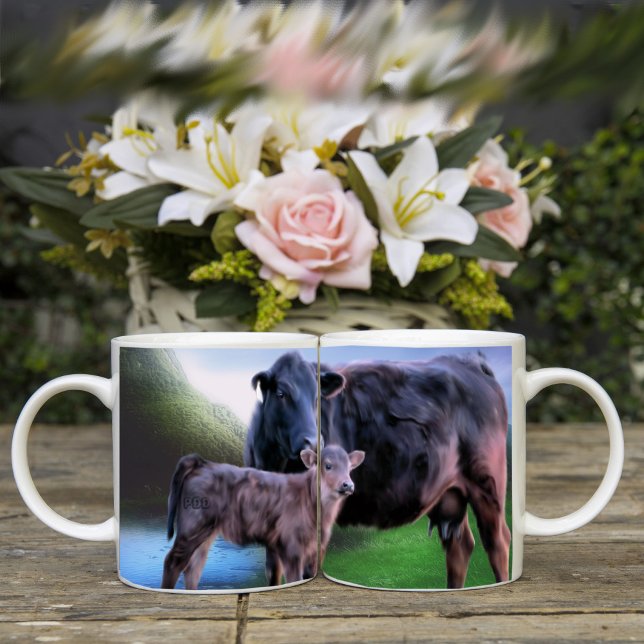 Schwarzangus-Kuh und Kalb Kaffeetasse (Von Creator hochgeladen)