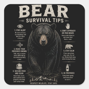 Schwarzbär-Bären-Überlebenstipps Vintage Outdoor Quadratischer Aufkleber