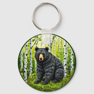 Schwarzbär in einem Birkenwald Schlüsselanhänger