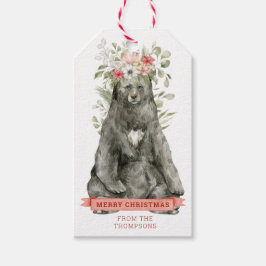 Schwarzbär mit Blume | Frohe Weihnachtsgeschenk Geschenkanhänger