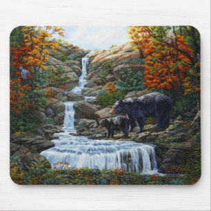 Schwarzbär Mutter und Cube Wasserfall Mousepad