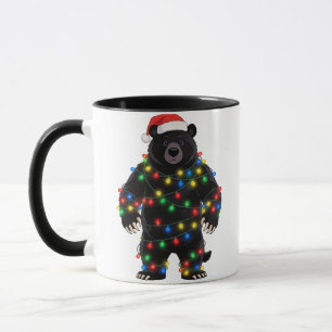 Schwarzbär Santa Hut Weihnachtslichter Fröhlich Tasse
