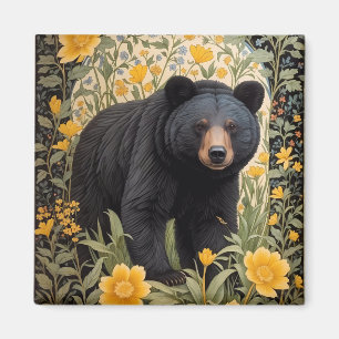 Schwarzbär und gelbe Butterbecher-Blume Magnet