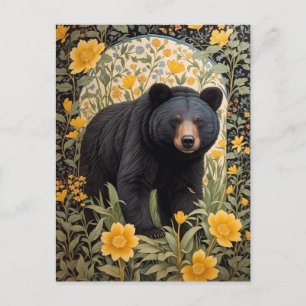 Schwarzbär und gelbe Butterblumen Postkarte