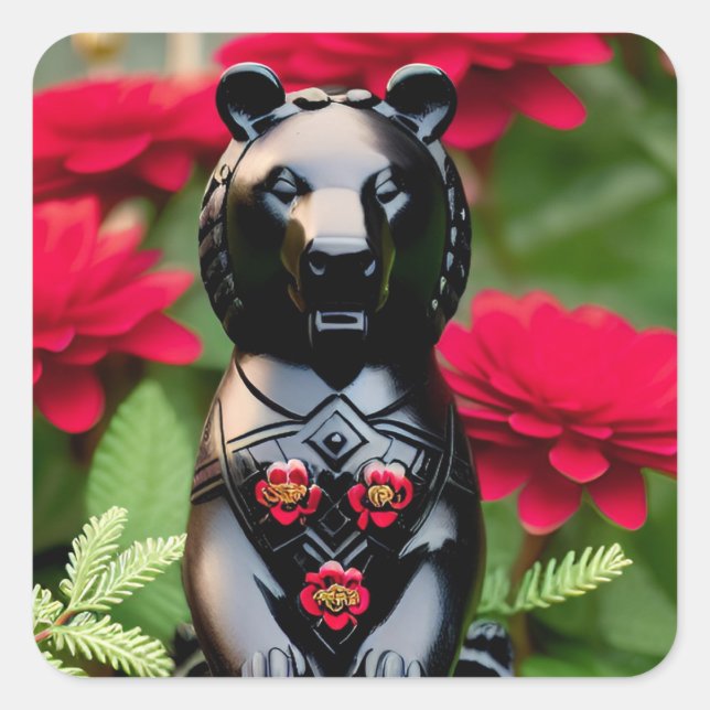 Schwarzbärenspiel Quadratischer Aufkleber (Vorderseite)