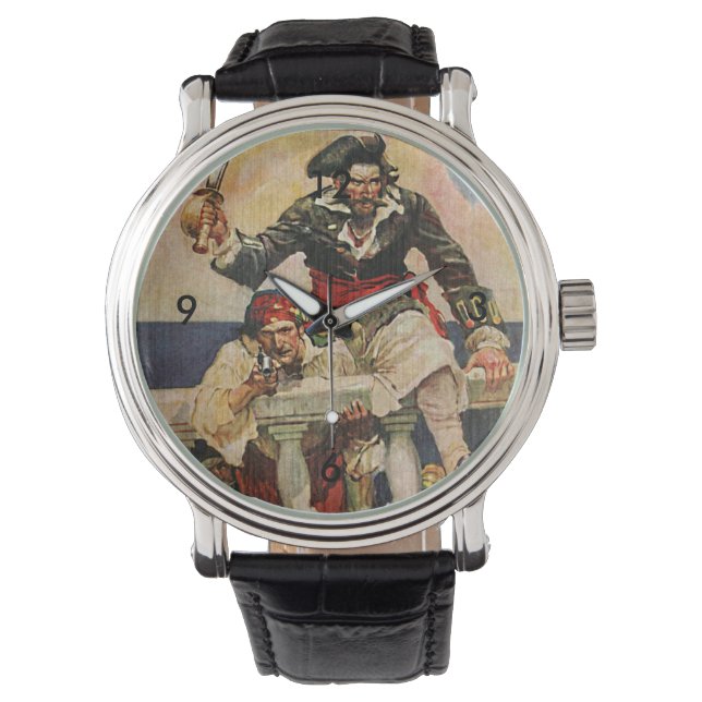 Schwarzbartenpferd-Pirate und Mate-Illustration Armbanduhr (Vorderseite)