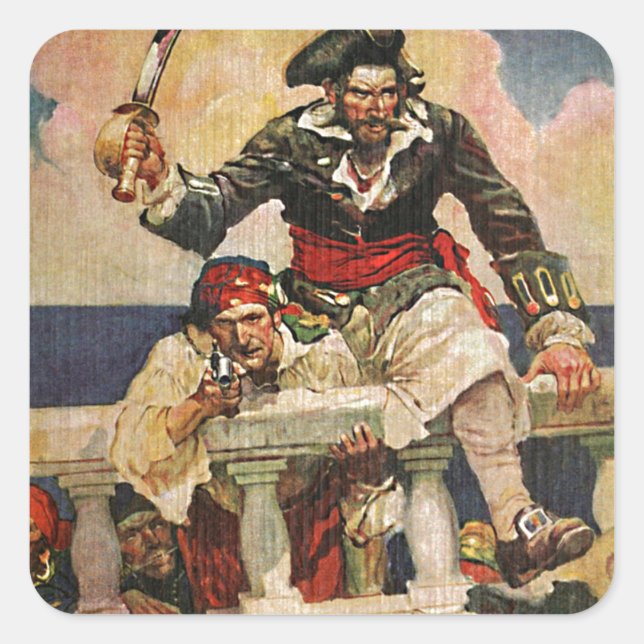 Schwarzbartenpferd-Pirate und Mate-Illustration Quadratischer Aufkleber (Vorderseite)