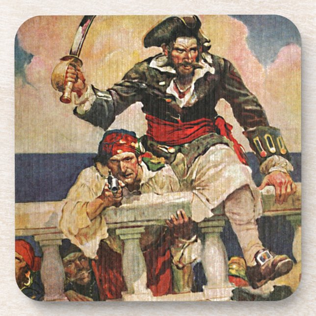 Schwarzbartenpferd-Pirate und Mate-Illustration Untersetzer (Vorderseite)