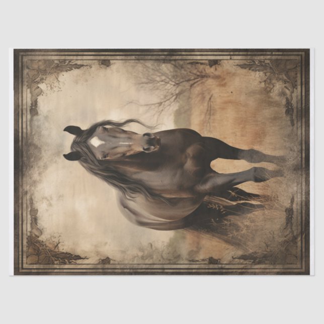 Schwarzbraune Horse-Dekoupage Seidenpapier (Vorderseite)