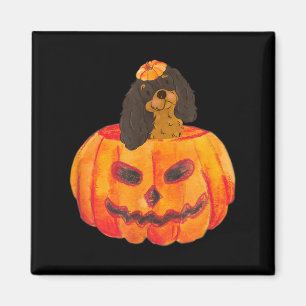 Schwarzbrauner Cavalier Hund Frohes Halloween Kürb Magnet